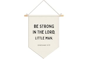 Wheatwin Christian Wall Decor for Classroom,Motivational Banner for Boys Bedroom Playroom, Be Strong in the Lord Little Man Bible Verse Wall Hanging Pennant Flag Banner, 15x11 Inch