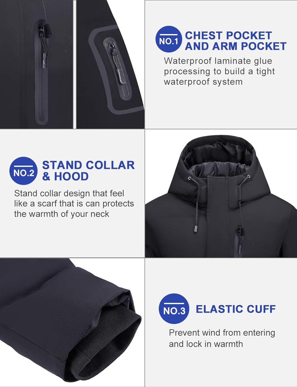 CAMEL Men Puffer Jacket with Hooded Parkas Thicken Padded Jacket Windproof Outdoor for Winter Coat: Clothing