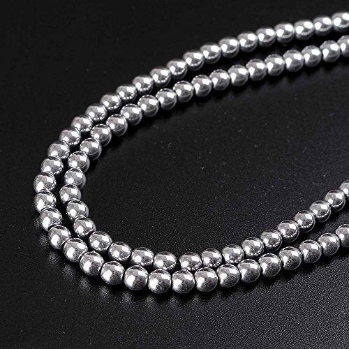 Mallofusa Hematite Silver Plated Gemstone, 8mm Round Natural Loose Beads for Jewelry Making