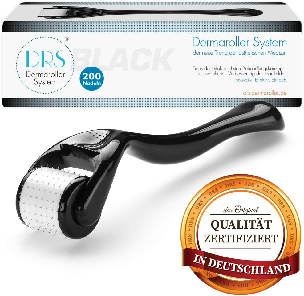 DRS BLACK Dermaroller with 200 round needles, the classic, needle length:2.00mm