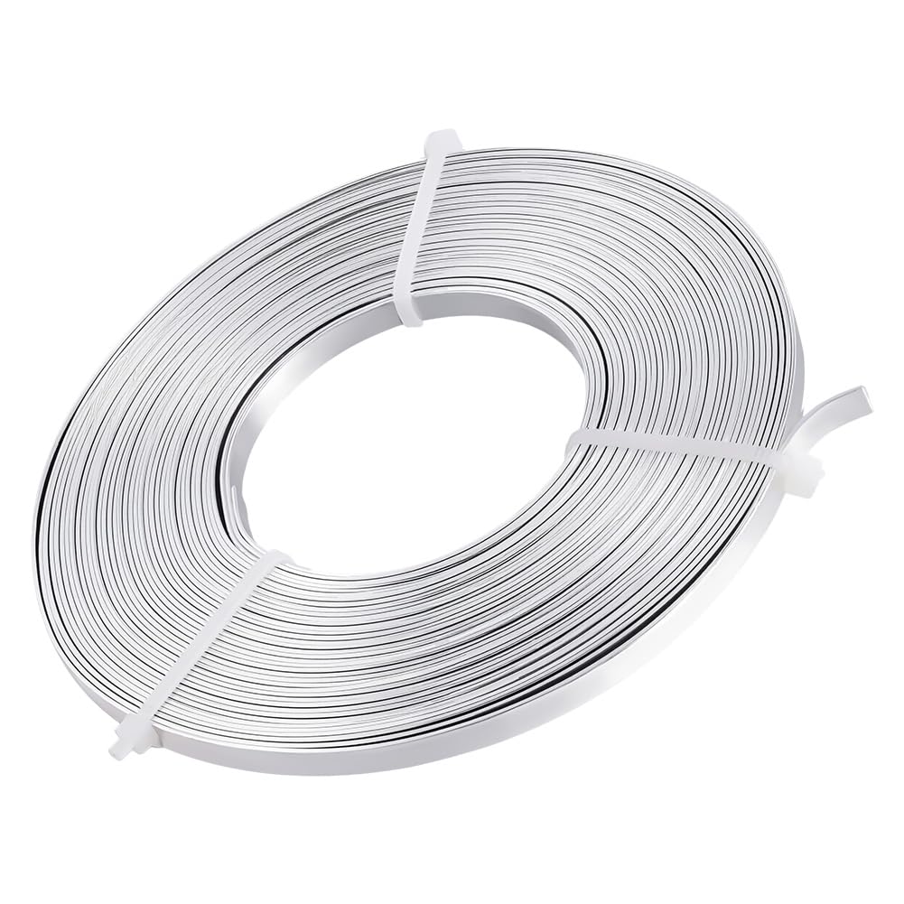 BENECREAT 10m (33FT) 5mm Wide Silver Aluminum Flat Wire Anodized Flat Wire for Jewelry Craft Beading Making, 10m/Roll
