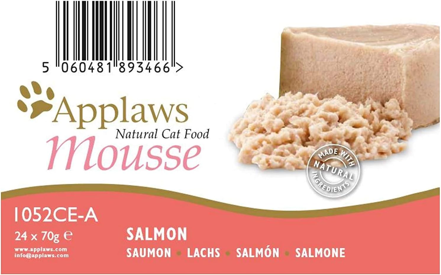 Applaws Natural Wet Cat Food Mousse with Salmon in 70g Tin (Pack of 24), Salmon Mousse, 70 g (Pack of 24) - Image 4