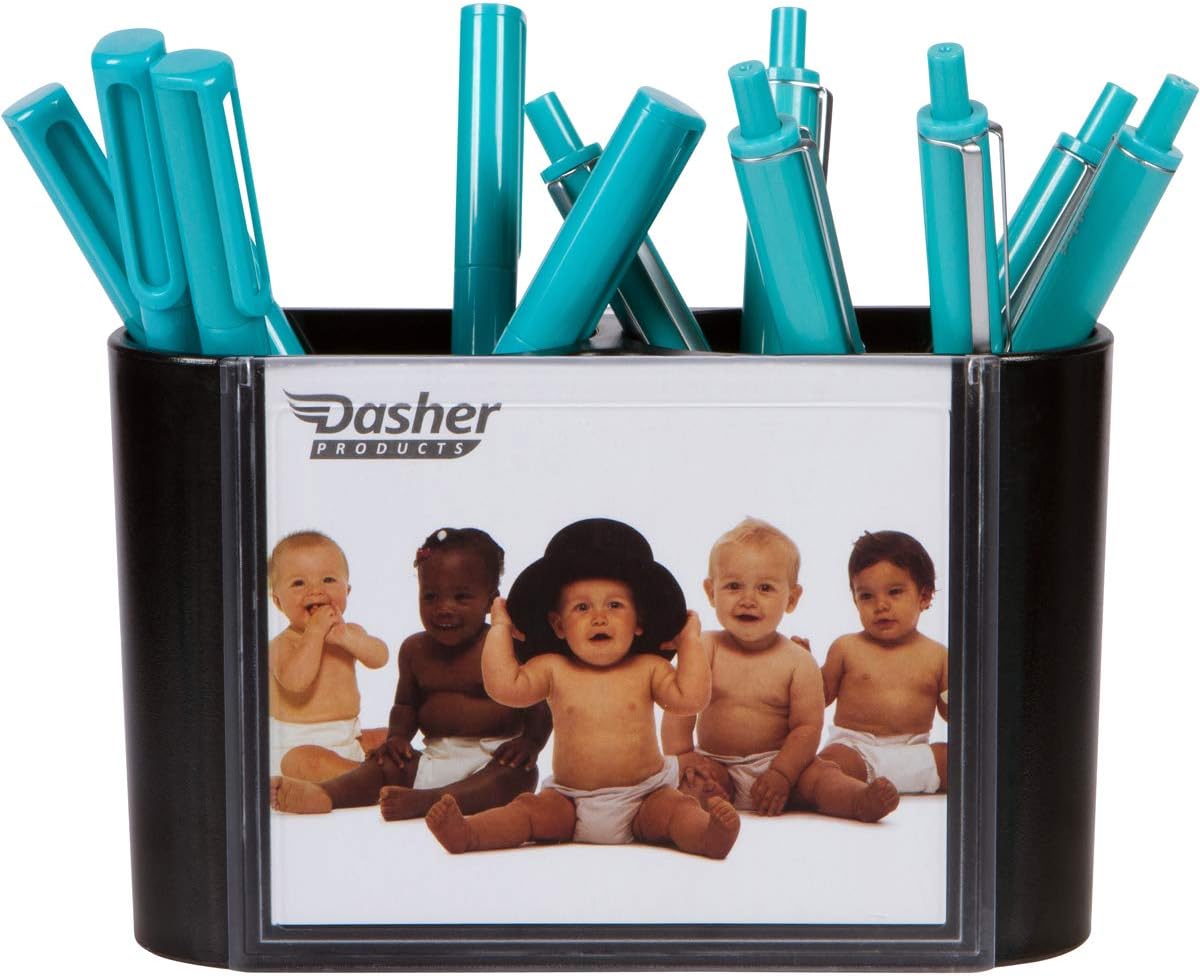 Desk Picture Frames for Office - Pen Holder for Desk in Black, Double Sided Picture Frames for Photos on Front and Back…