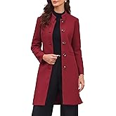 Allegra K Winter Coat for Women Stand Collar Single Breasted Pea Coat Mid-Long Outwear with Pocket