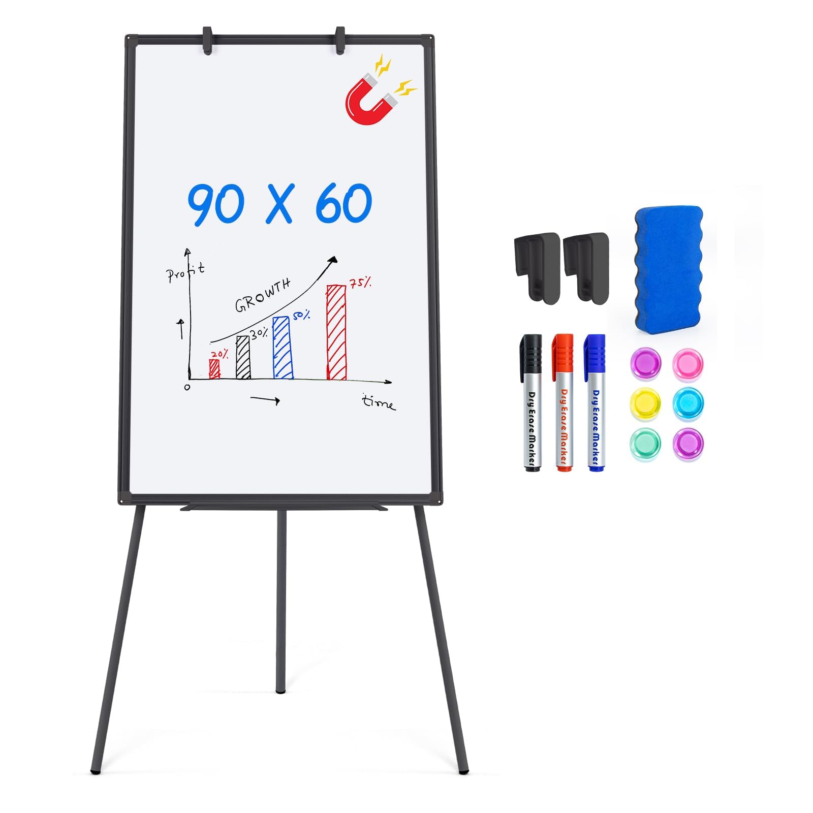 maxtek Flip Chart Whiteboard 60x90cm, Magnetic Whiteboard with Stand, Portable Lightweight Flipchart for Home, Office, School