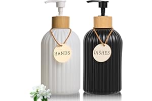 2 Pack ViserVita Glass Hand Soap Dispenser Set with Bamboo Pump, Elegant Refillable Liquid Dish Soap Dispenser, Perfect for Kitchen Sink and Bathroom Decor