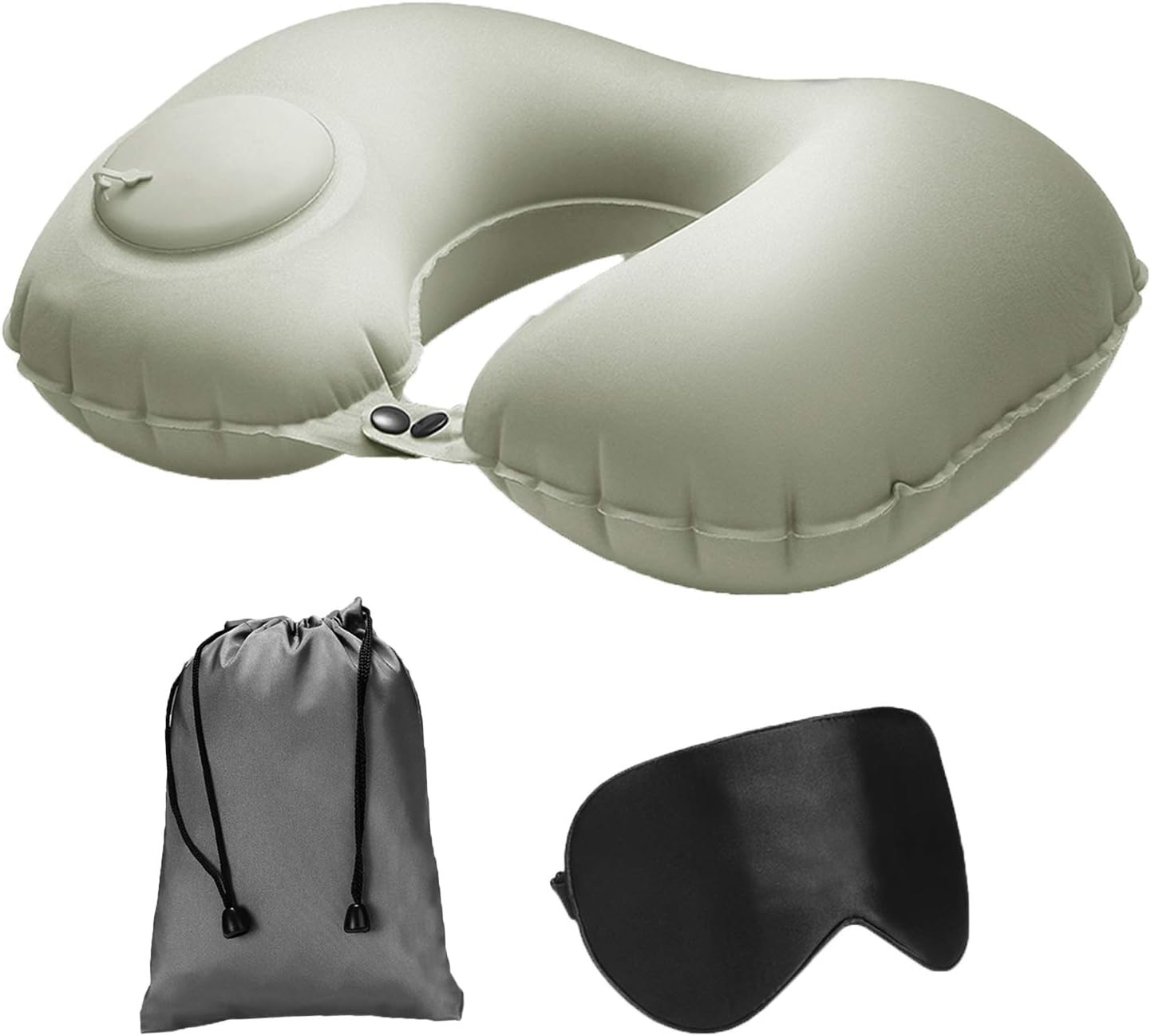 Self-Inflatable Travel Neck Pillow- Neck & Chin Support Pillows for Travel- Portable/Washable with Eye Mask & Packsack for Comfortable Sleep in Airplanes/Travelling/Resting