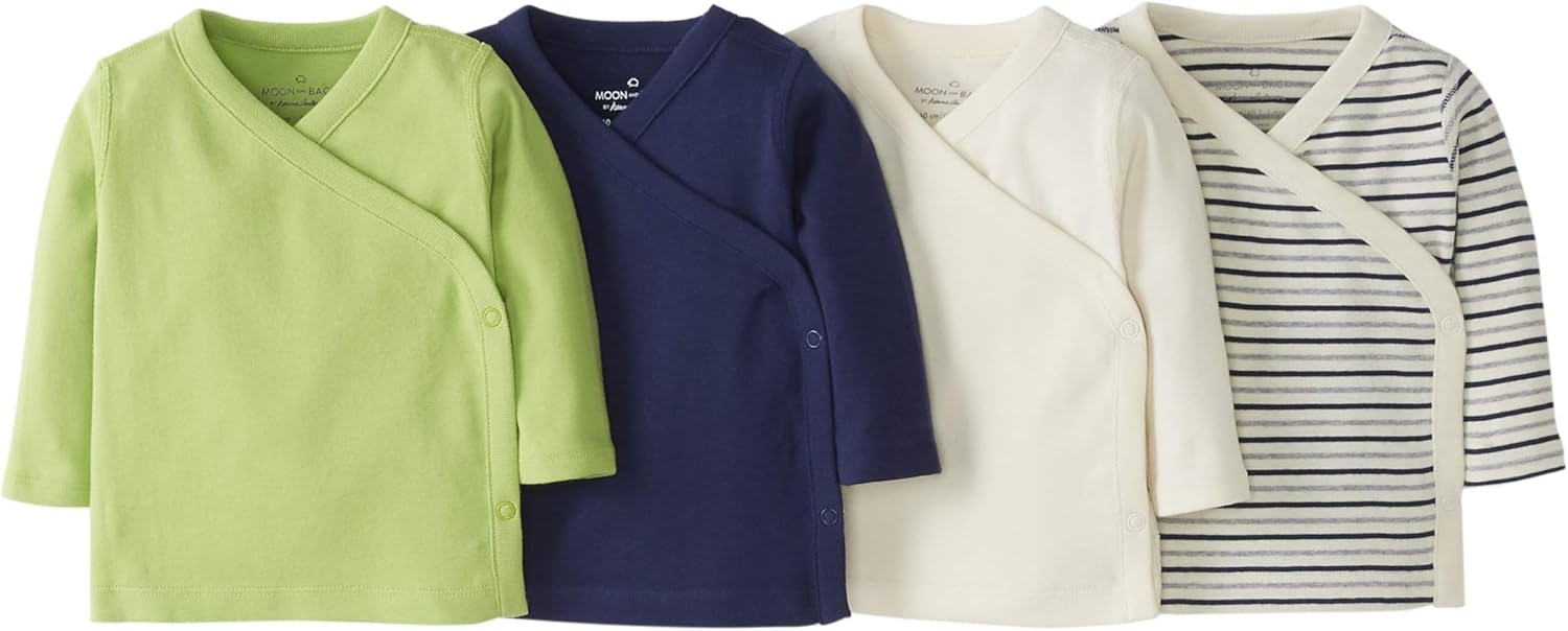 Moon and Back by Hanna Andersson Baby Boys' and Girls' 4-Pack Organic Cotton Long Sleeve Side Snap Shirt: Clothing