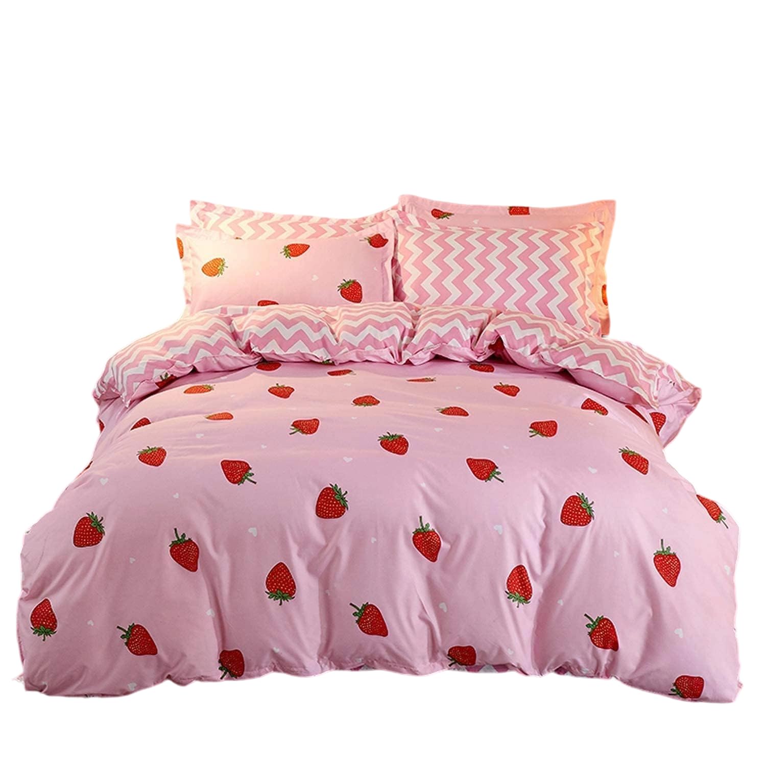 Homewish Kawaii Bedding Pink Strawberry Decor Comforter Cover Set For Women Girls Kids Kawaii Room Decor Cute Strawberry Bedding Sets Soft Reversible Cute Kawaii Strawberry Duvet Cover Single Size — image 1
