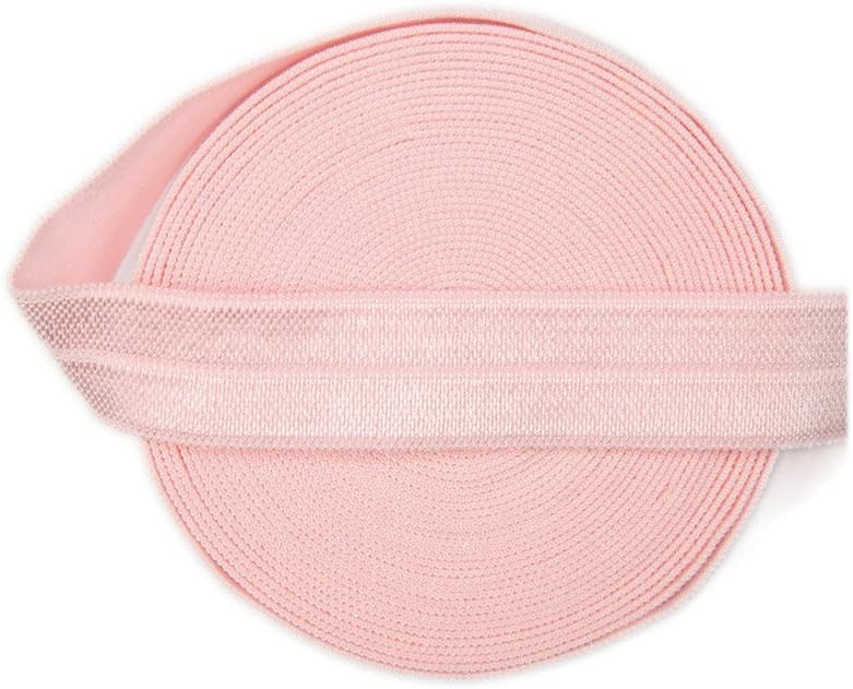 DIY PARK 5 Yard 5/8" Soild Color Fold Over Elastic Spandex Satin Band Lace Baby Headband Sewing Trim(Light Pink)