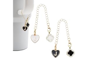 RENUIS 2Pcs Letter Charm Accessories for Stanley Cup,Name Id Initial Letter for Stanley 30&40 oz Tumbler with Handle,Heart Shape & Four Leaf Clover Initial Personalized Letter Charms,Stanley Cup Accessories Chain