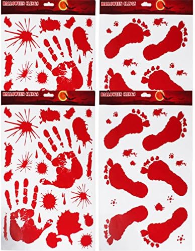 Urbebe 2 Pcs Bloody Handprints and 2 Pcs Bloody Footprints Static Cling Stickers Halloween Decorations Decals Party Supplies for Windows and Tile Floor