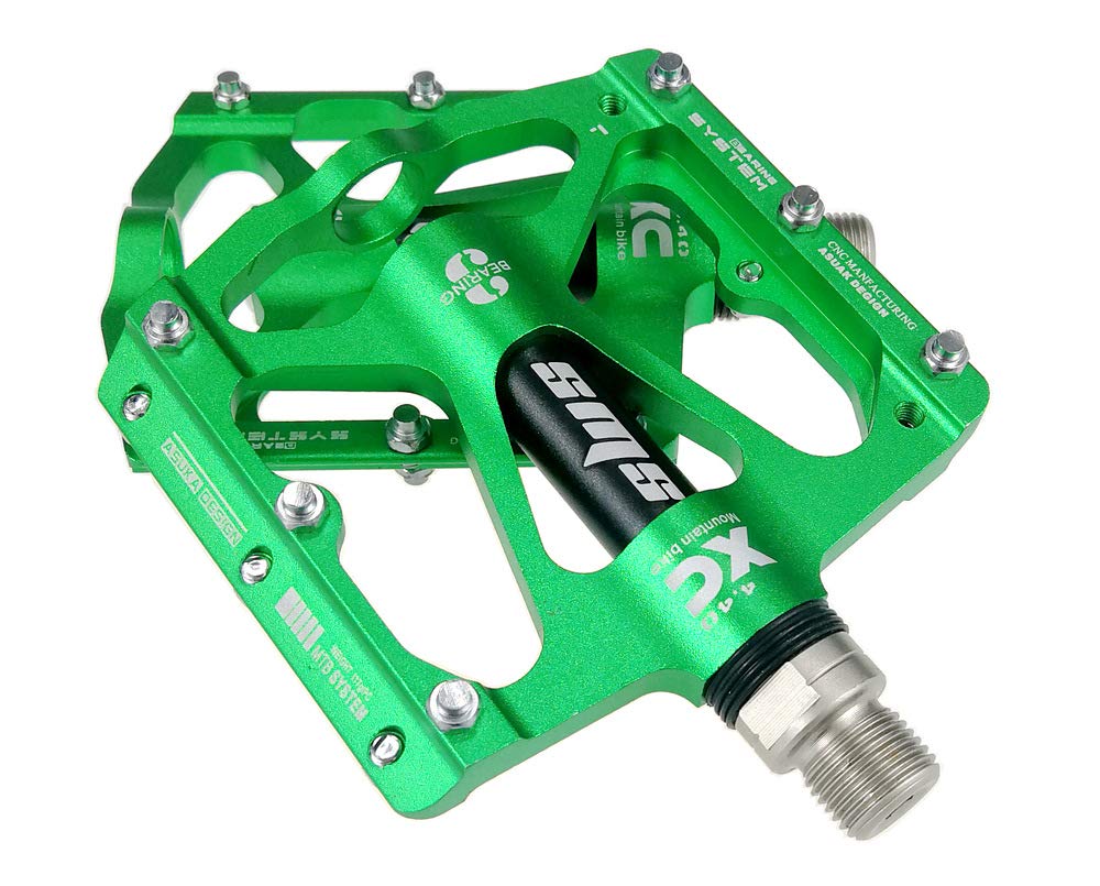 FrontStep High Quality Aluminum Alloy Non-Slip Pedals Lightweight Mountain Bike/Road Bike/City Bike/BMX Pedal with CR-MO Steel Pin Pedals (Green)