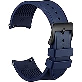 WOCCI 22mm Watch Band, Curved End, Silky Touch Silicone, Black Buckle (Blue)