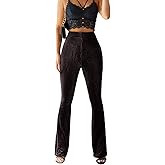 Floerns Women's Velvet Elastic Waist Flare Leg Palazzo Long Pants Trousers