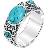 BETHZA Real Turquoise Rings 925 Sterling Silver 3 Stone Wide Turquoise Gemstone Ring Jewelry Gifts for Women Size 5 to 11