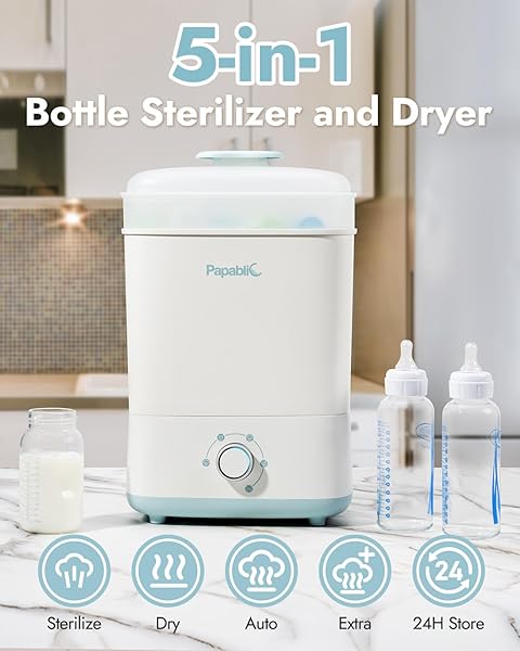 PAPABLIC BABY BOTTLE STERILIZER AND DRYER PRO, ESTERILIZADOR DE BIBERONES, ELECTRIC STEAM STERILIZER FOR BABY BOTTLES, PACIFIERS, AND PUMP PARTS, LARGE CAPACITY 10 BOTTLES