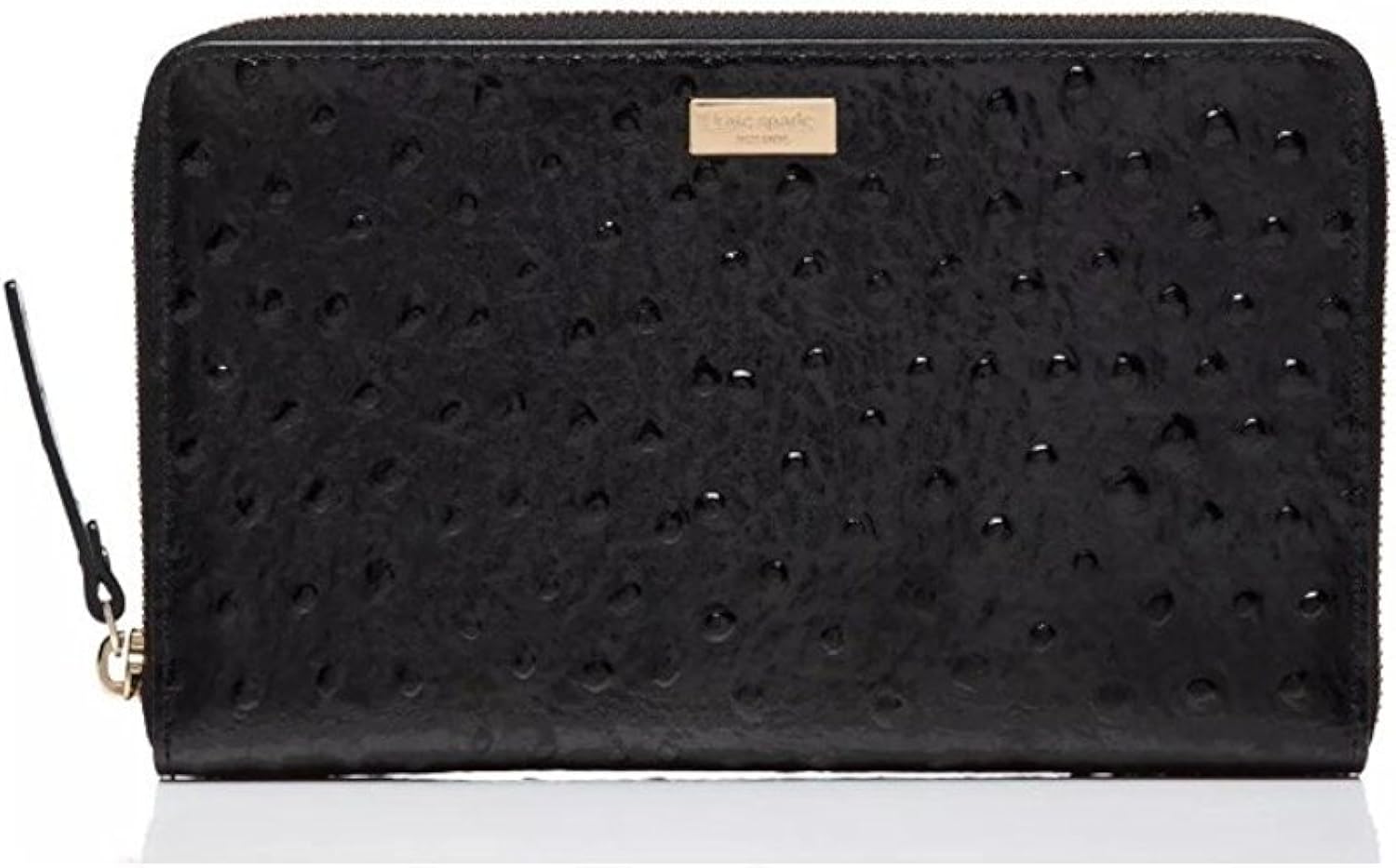 Kate Spade NY Black Knightsbridge Ostrich Zip Travel Wallet wristlet
