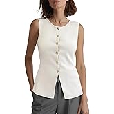 Jenbou Womens Vest Top Trendy Sleeveless Button Down Tank Tops Summer Dressy Business Casual Knit Cardigan Waistcoat White