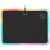 ENHANCE Mouse Pads for Desk with Anti-Slip Rubber Base with Hard Tracking Pad for Smooth Gliding, High Precision - 13.8 x 9.9inch Black Mouse Pad for Office Desks, Laptop, Remote Work, Black with LEDs