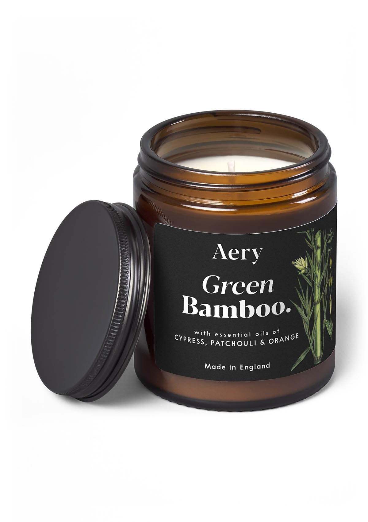 Aery Botanical Green Bamboo Glass Jar Soy Wax Candle - Cypress, Patchouli & Orange with 100% Plant Based Wax & 30 Hour Burn Time, AE0238