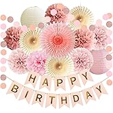 Blush Pink Birthday Decorations Girl Dusty Pink Beige Birthday Decorations Paper Pom Poms Fans Paper Lanterns Neutral Western Party Decor