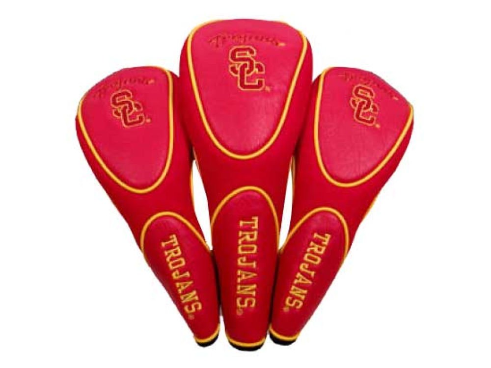 Team Golf NCAA USC Trojans Contour Golf Club Headcovers (3 Count) Numbered 1, 3, & X, Fits Oversized Drivers, Utility, Rescue & Fairway Clubs, Velour lined for Extra Club Protection