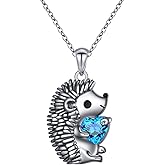 FLYOW 925 Sterling Silver Cute Animal Heart CZ Hedgehog Pendant Necklace and Stud Earrings Bracelet Set for Women Birthday Jewelry