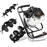 DC HOUSE 52cc 1800W Gas Powered Earth Auger EPA Certified Post Hole Digger, with 2 Drill Bits 6" 10", Mixing Ratio 30:1, for Fence, Farmland and Garden
