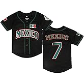 Wenhbeirg Youth Mexico Jersey #7 Blank Button Down Short Sleeve Stitched Boys' Baseball Shirts Kids Size XS-XL
