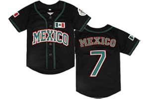 Wenhbeirg Youth Mexico Jersey #7 Blank Button Down Short Sleeve Stitched Boys' Baseball Shirts Kids Size XS-XL