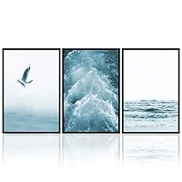 3 Piece Framed Canvas Wall Art Blue Ocean Canvas Prints Home Artwork Decoration for Living Room,Bedroom - 16