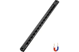 ALOANES 3/8-Inch Drive Magnetic Socket Organizer, Heavy Duty Aluminum Socket Rail Organizer, 360° Swivel Clips Socket Rail Set For Sockets Storage, 3/8-Inch Socket Holder x 14 Clips (Black)