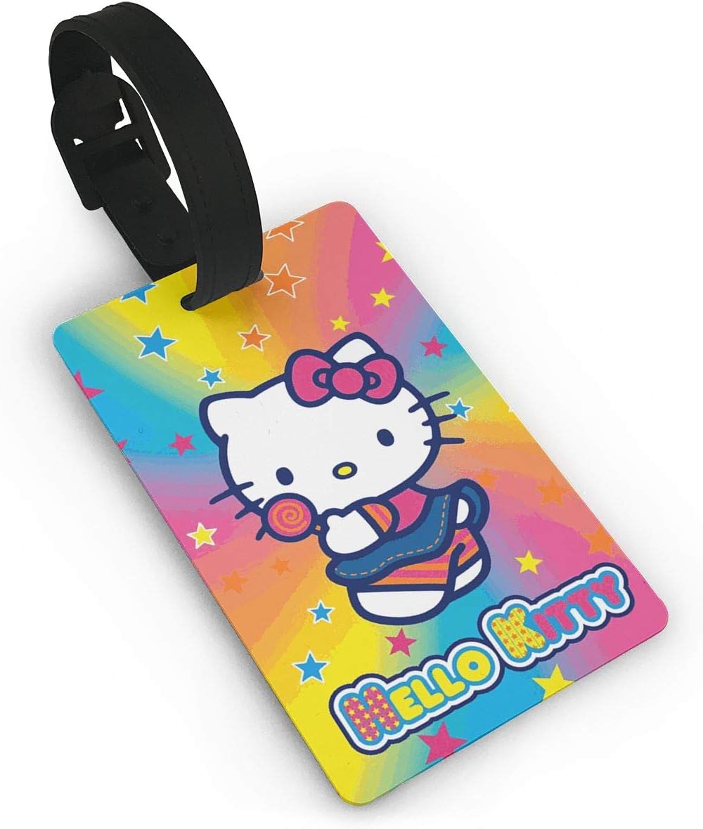 WSXEDC Luggage Tags Hello Kitty Rainbow Suitcase Labels Bag Tag Travel