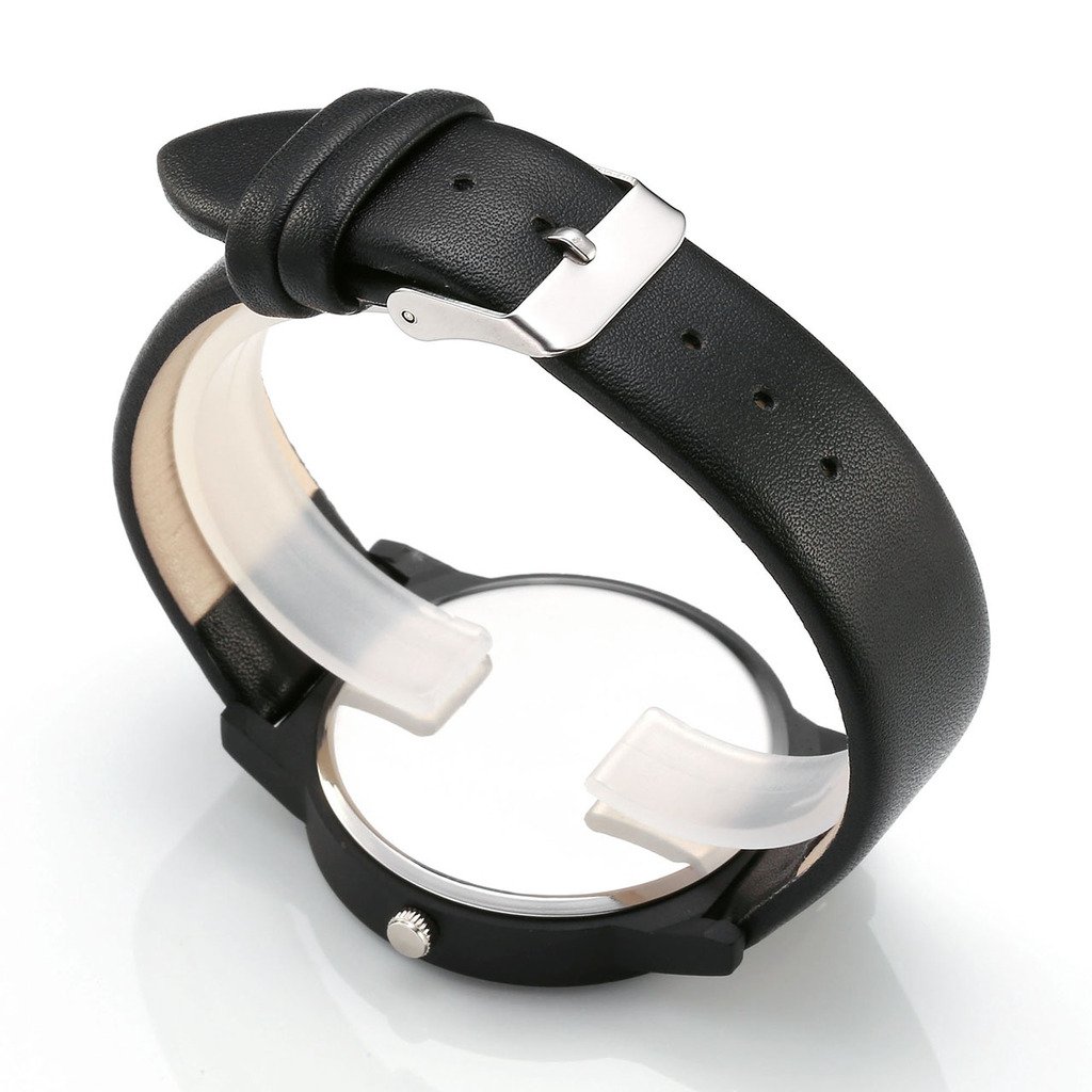 JSDDE Montre à Quartz Femme Fille Basel style Montre-bracelet moitié pivoine feuilles fleurs Noir Cadran Bracelet PU cuir -Brun