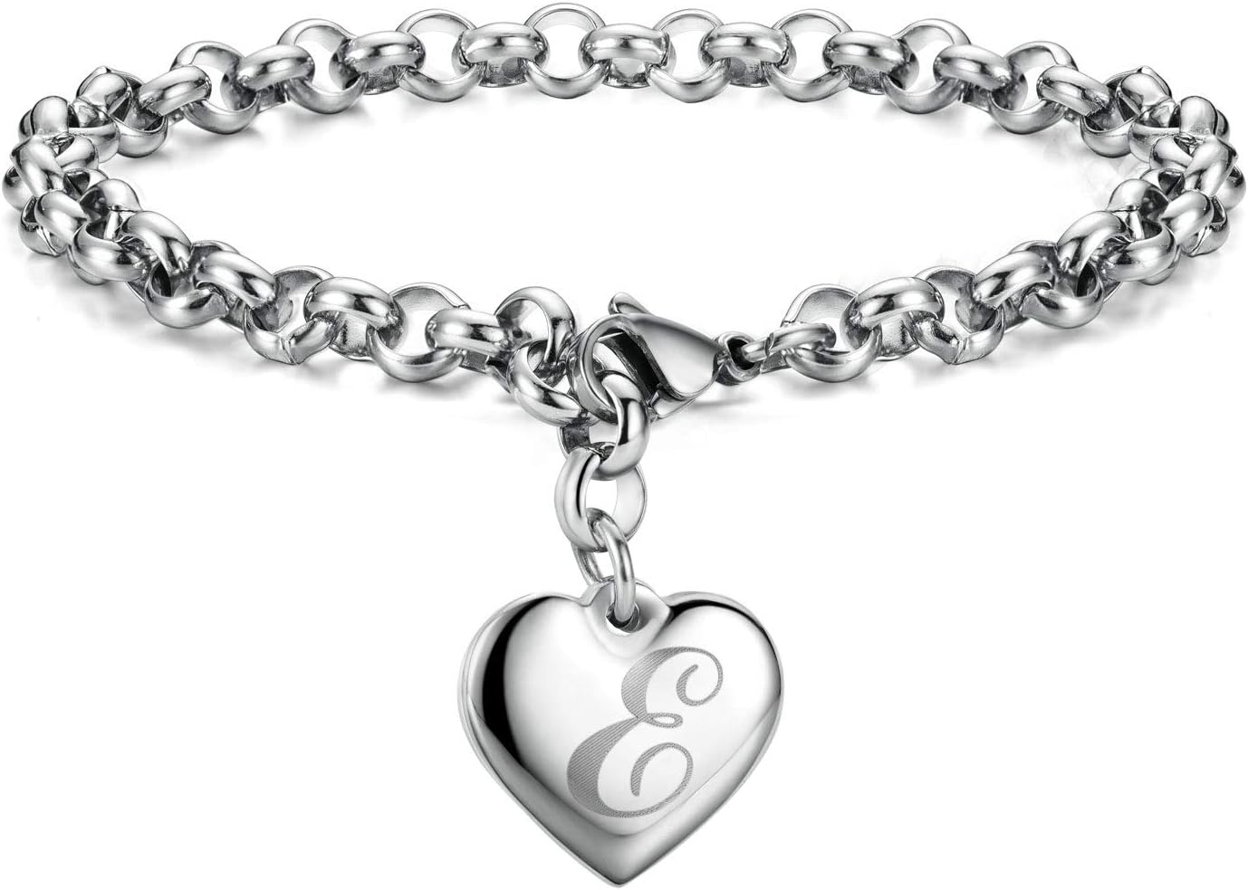 Charms Bracelets for Women, Heart Charm Initial Bracelet Trendy, 26 Letters Stainless Steel Jewelry Confirmation Gifts for Christmas Birthday