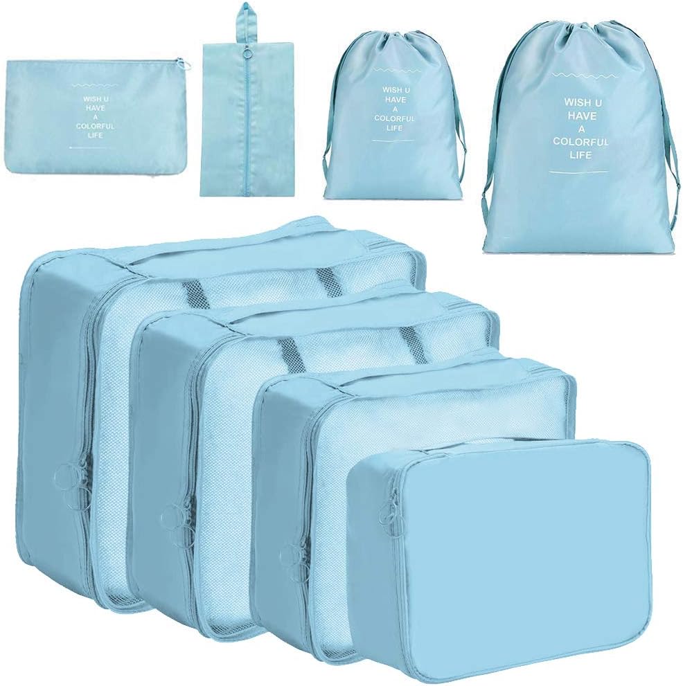 Meowoo Packing Cubes for Suitcases 8Pcs Set, Waterproof Travel Luggage Organizer with Shoes & Toiletries Bags