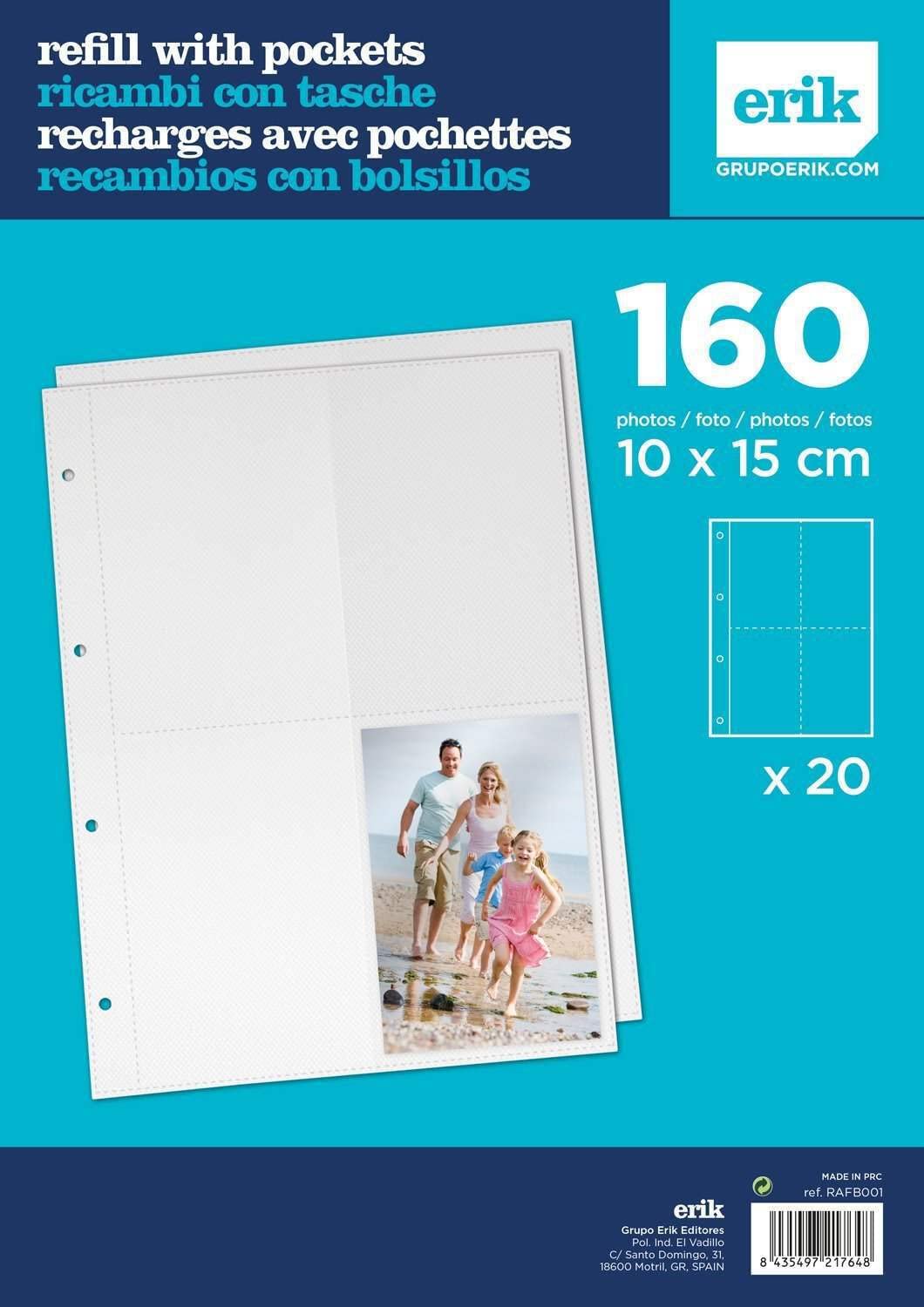 Grupo Erik Refill For Photo Album | 20 Double Sided Pages | 4 Pockets Per Page | 6x4 Photo Album - 10x15 cm