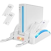 KEKUCULL Game Organizer Station for Wii Remote Charger, Charging Dock Station for Controller, Wii Stand with 2 Pcs Rechargeable Battery for Wii Console Nunchuk Game Accessories Kit Storage