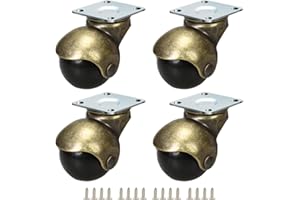 JGJC 1.5" Antique Brass Casters Wheels 4-Pack | Swivel Top Plate & Small Vintage Ball Caster Wheel Set of 4 for Furniture Legs, Cabinet, Ottoman, Coffee Table & DIY & Carpet Friendly | with Screws