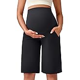 G4Free Maternity Athletic Shorts with Pockets Over The Belly Stretchy Workout Pants Pregnancy Wide Leg Bermuda Casual
