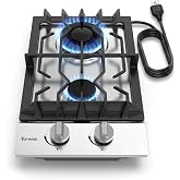 TOPWISH 12 Inch Gas Cooktop, 2 Burners Built-in Gas Stove Propane Cooktop | 18,000 BTU LPG/NG Convertible Natural Gas Stove Top Stainless Steel with Thermocouple Protection for Kitchen Apartments RV