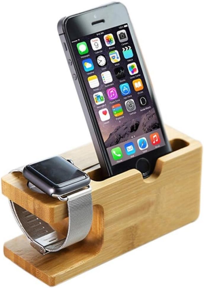 Kengadget Gifts For Him Apple Watch Stand 2 in 1 Bamboo Wood Charging Station Dock Stand Bracket Cradle Mount Holder for Apple Watch(38mm&42mm) iPhone X 8Plus 8 7Plus 7 SE 6s Plus 6s