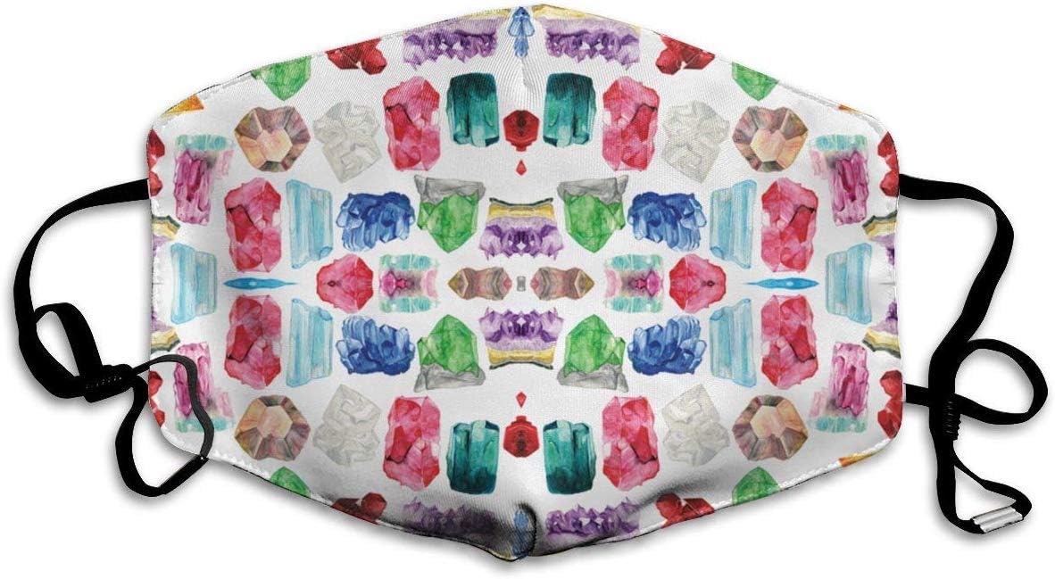 Watercolor Gemstones Birthstones Pattern Anti Pollution Dust Mask Washable and Reusable PM2.5 Face Mouth Mask Protection from Flu Germ Pollen Allergy Respirator Mask