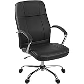 Romig Cielo Leatherette Executive Mid-Back Office Chair – Ergonomic Conference Chair with Padded Arms, Lumbar Support, Adjustable Height & 5-Star Aluminum Base for Home & Office (Black)