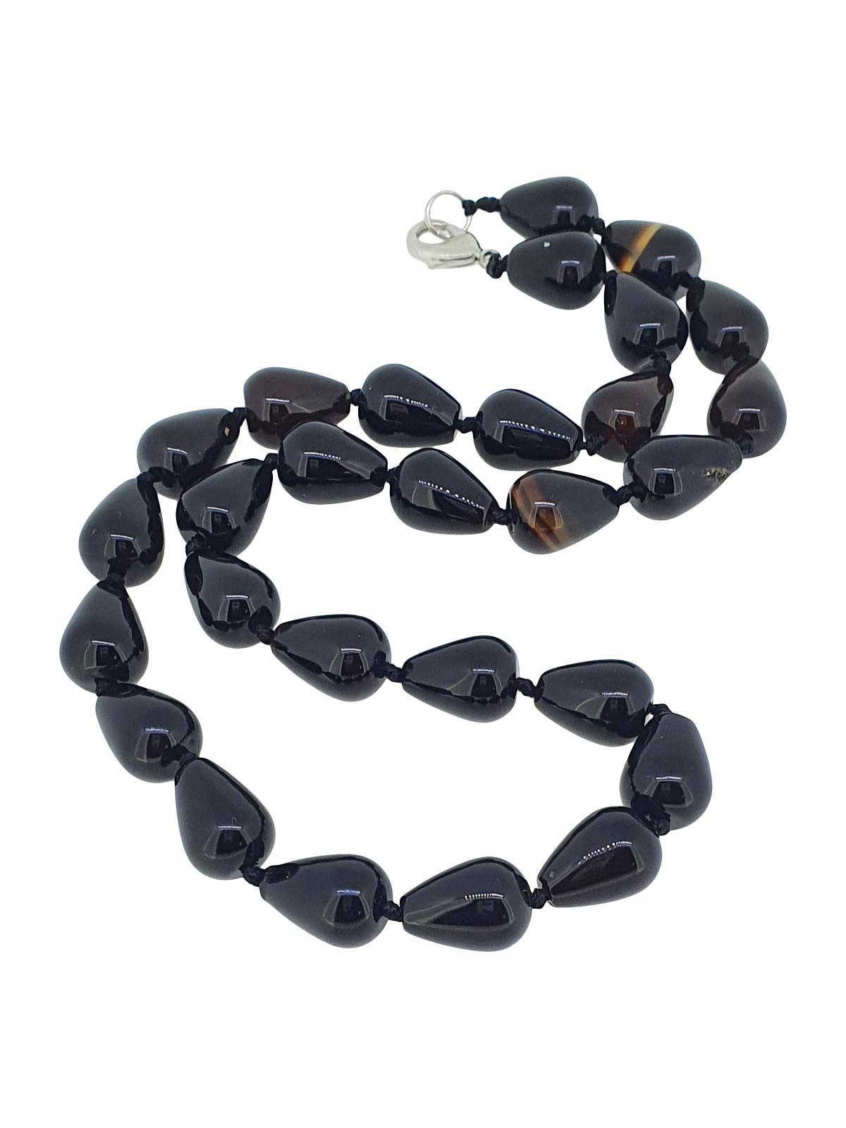 Treasure Bay Handmade Teardrop Shaped Gemstone Necklace for Women and Girl Length 48cm (Black Agate)