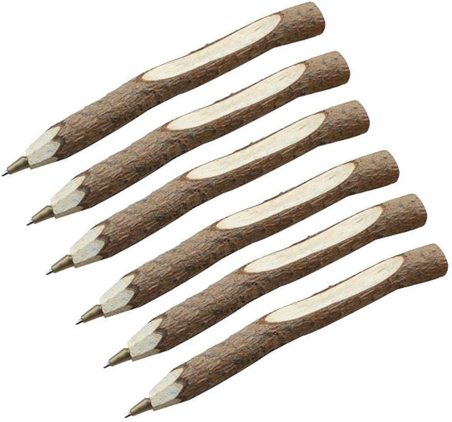 TREESTAR 6 Pcs Ballpoint Pen Wooden Vintage Handmade Gels Pens Black Ink School Supplies Stationery Gift 0.5mm