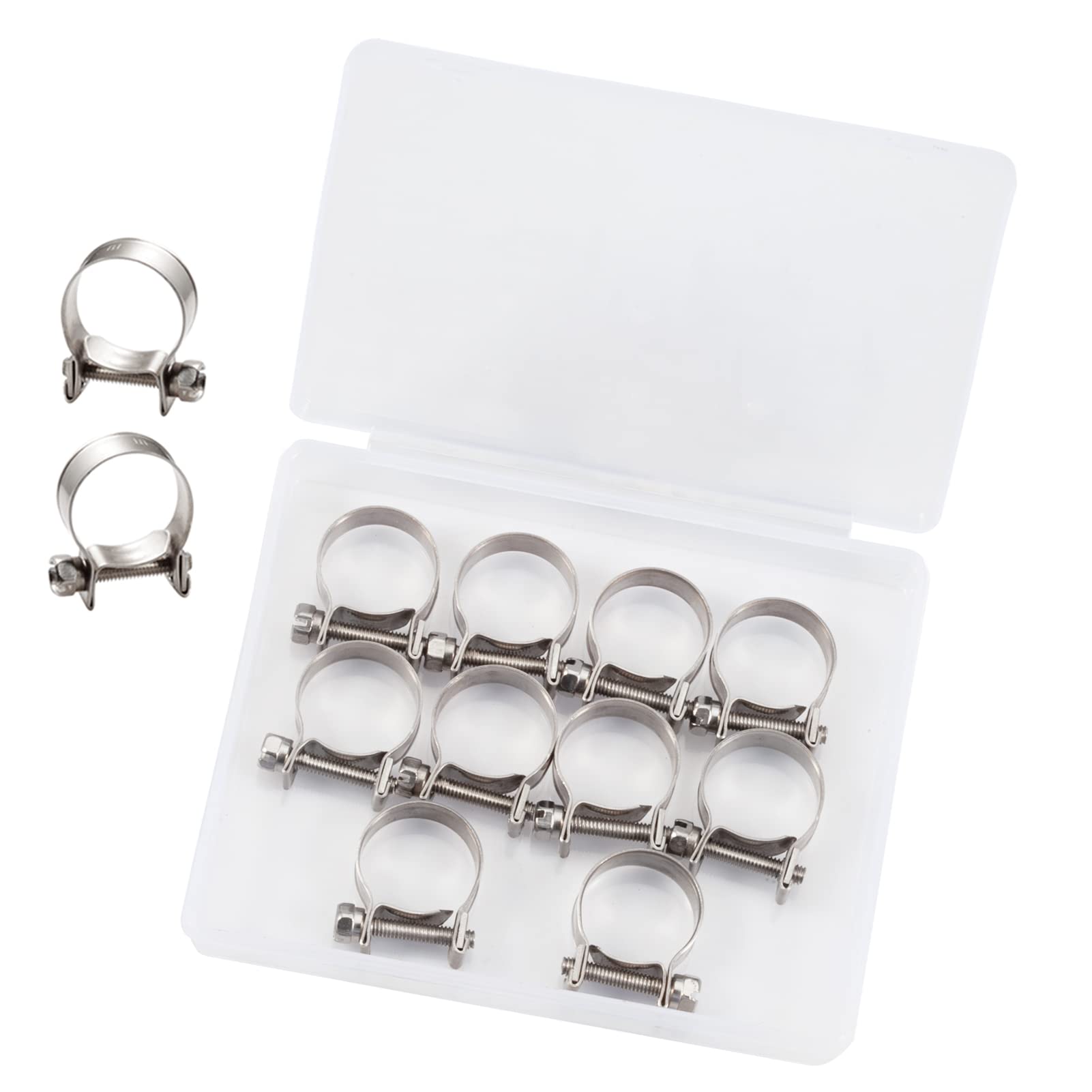 LEONTOOL 10pcs Stainless Steel Mini Fuel Line Pipe Hose Clamp Clip 15-17mm Fuel Injection Line Style Hose Clamp Adjustable Pipe Hose Clip Tube Clamps for Diesel Petrol Pipe (9/16" - 11/16" Dia)
