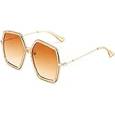 FEISEDY Women Large Hexagon Inspired Sunglasses Fashion Irregular Design Style Geometric B2503