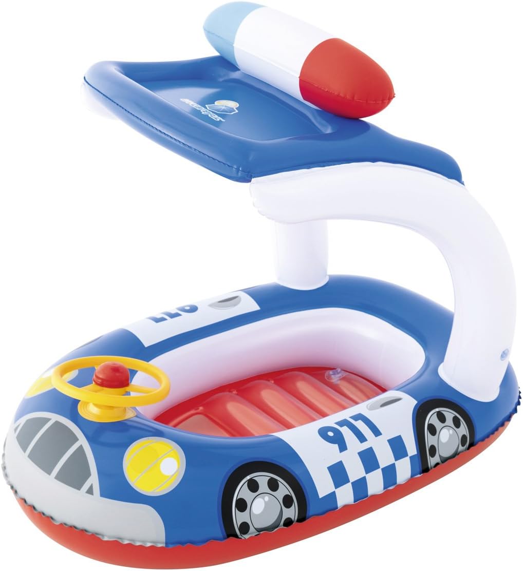 Bestway Kids Swimming Pool Boat with Steering Wheel and Sun Canopy UV Protection